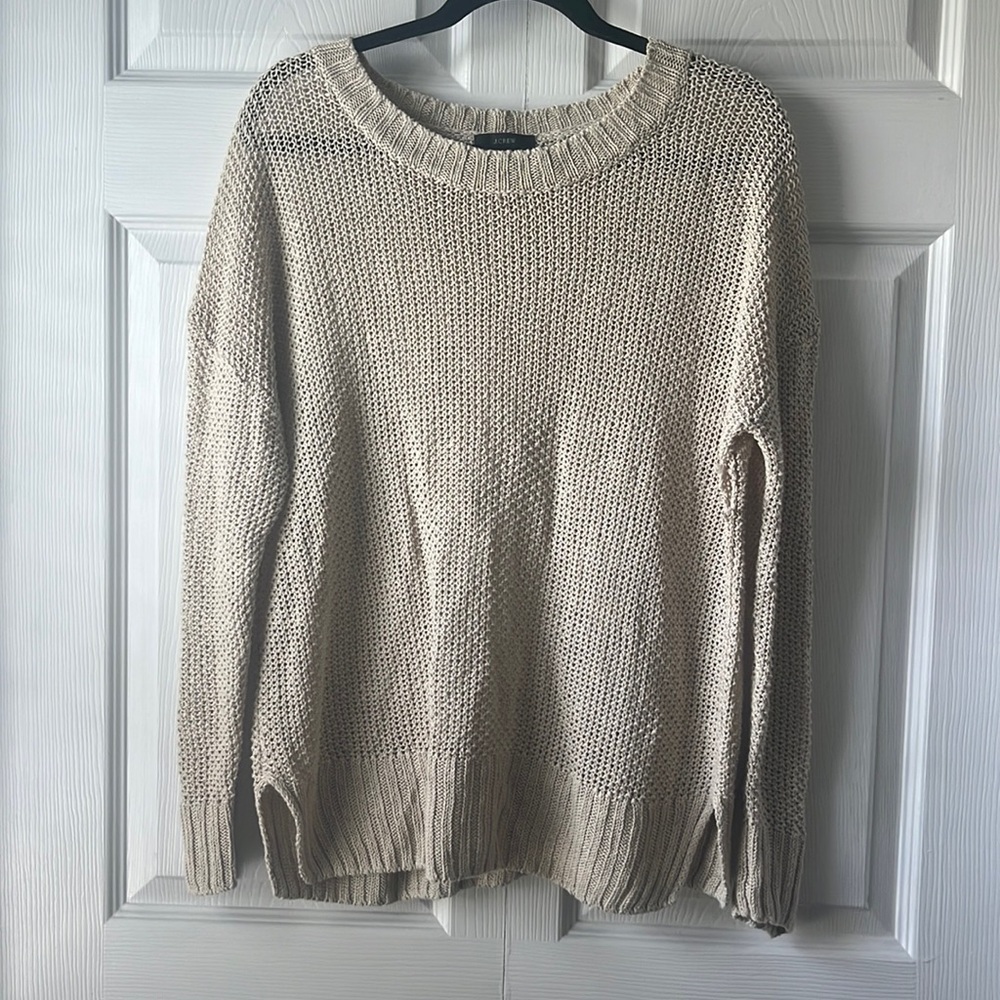 J. Crew Warm Neutral Linen Knit Crew Neck Sweater Flawed size Medium